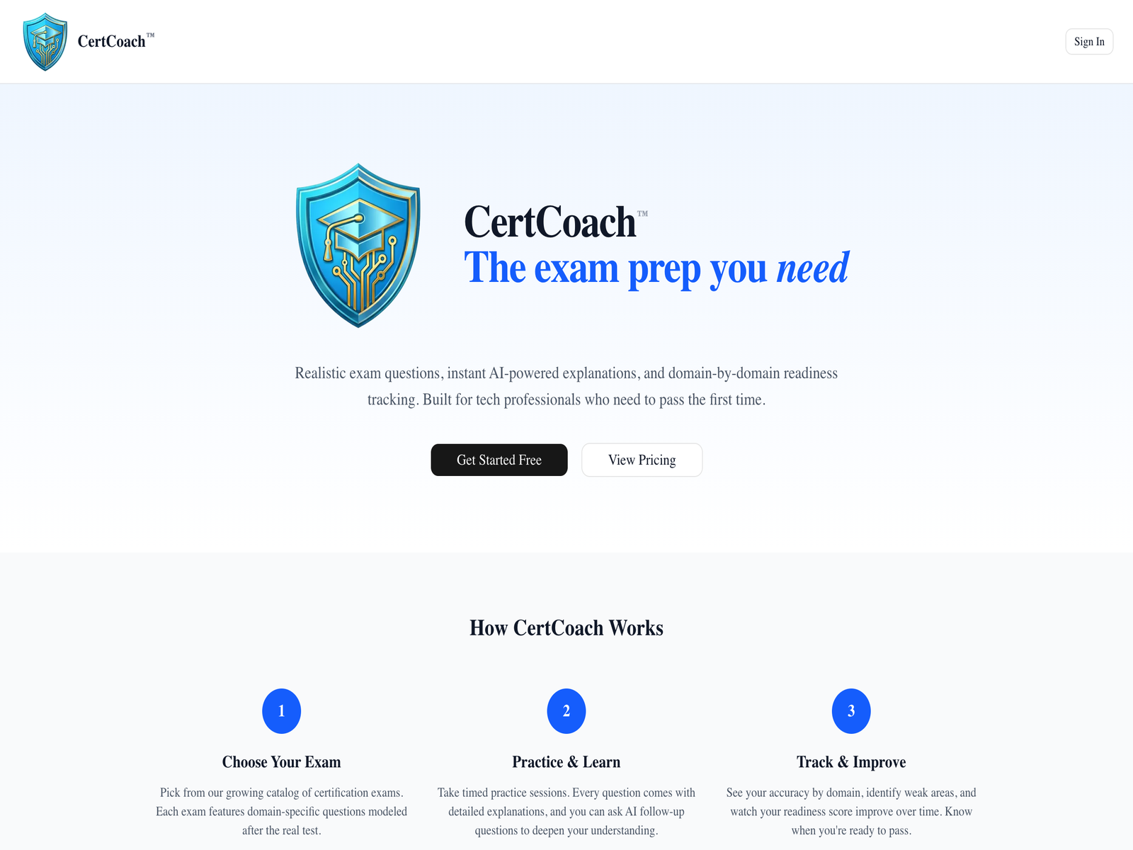 CertCoach.ai product screenshot